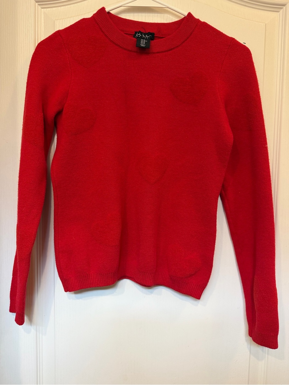 Nicole Miller New York Sweater XS Red Tonal Polka Dot Crewneck Knit Pullover